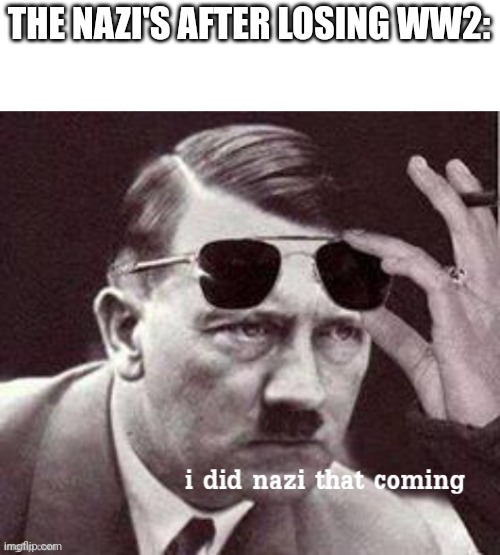 Hitler I did Nazi that coming | THE NAZI'S AFTER LOSING WW2: | image tagged in hitler i did nazi that coming | made w/ Imgflip meme maker