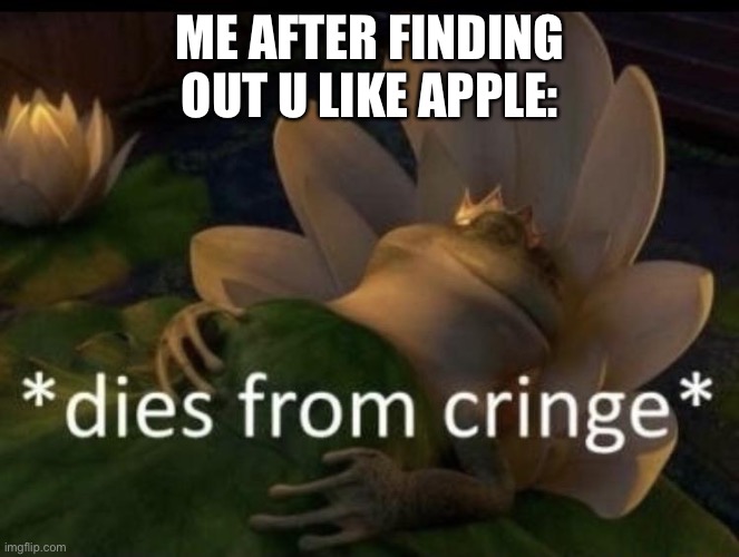 Dies from cringe | ME AFTER FINDING OUT U LIKE APPLE: | image tagged in dies from cringe | made w/ Imgflip meme maker