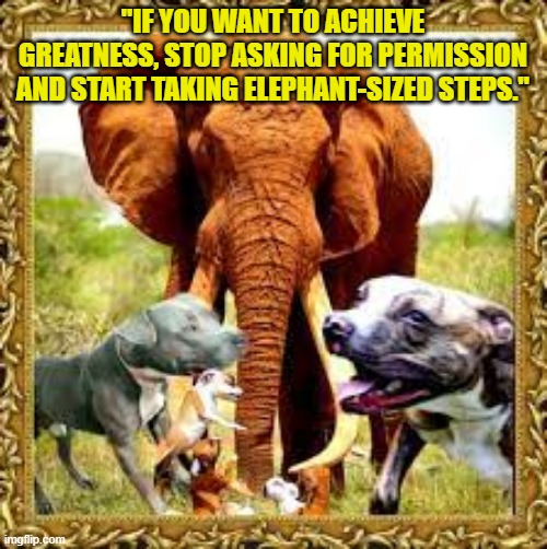 "IF YOU WANT TO ACHIEVE GREATNESS, STOP ASKING FOR PERMISSION AND START TAKING ELEPHANT-SIZED STEPS." | made w/ Imgflip meme maker