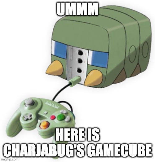 Charjabug's Nintendo Gamecube | UMMM; HERE IS CHARJABUG'S GAMECUBE | image tagged in gamecube,charjabug | made w/ Imgflip meme maker