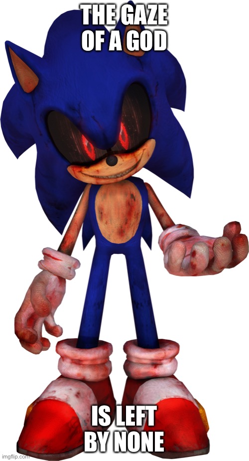 Sonic.EXE | THE GAZE OF A GOD; IS LEFT BY NONE | image tagged in sonic exe,friday night funkin | made w/ Imgflip meme maker