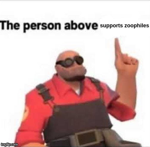 ^ | supports zoophiles | image tagged in the person above | made w/ Imgflip meme maker