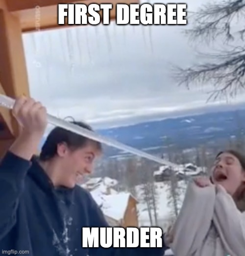 ouch |  FIRST DEGREE; MURDER | image tagged in first degree ice murder,death | made w/ Imgflip meme maker