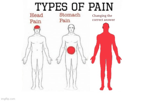 Types of Pain | Changing the correct answer | image tagged in types of pain | made w/ Imgflip meme maker