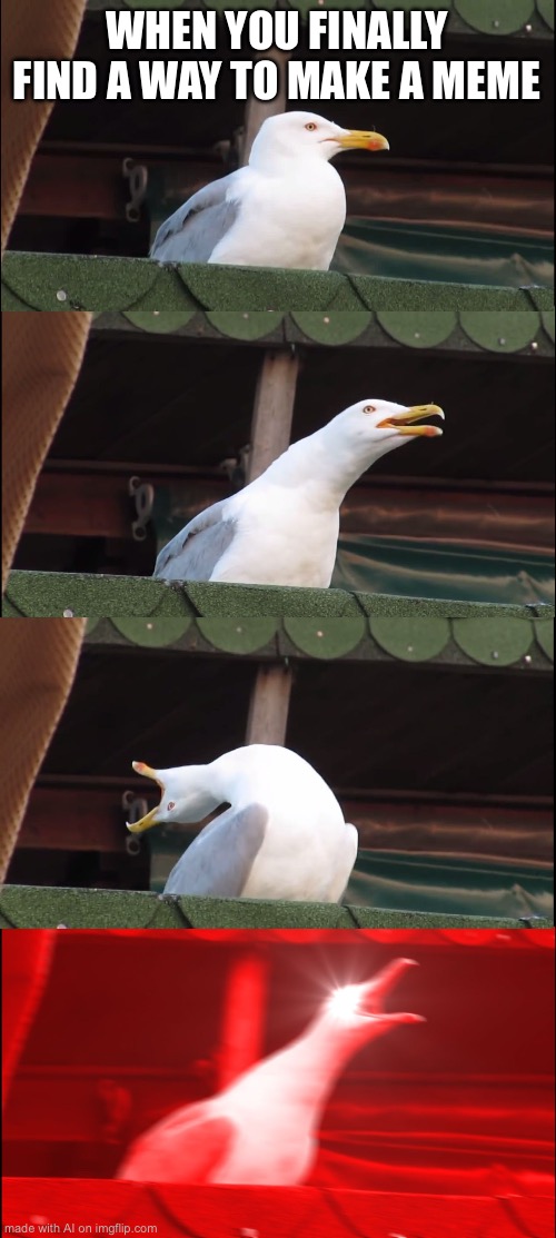 Fr | WHEN YOU FINALLY FIND A WAY TO MAKE A MEME | image tagged in memes,inhaling seagull | made w/ Imgflip meme maker