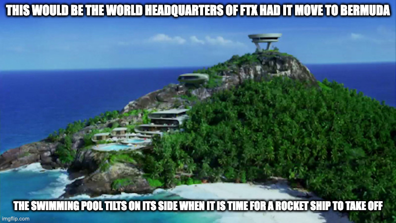 Thunderbirds Secret Headquarters | THIS WOULD BE THE WORLD HEADQUARTERS OF FTX HAD IT MOVE TO BERMUDA; THE SWIMMING POOL TILTS ON ITS SIDE WHEN IT IS TIME FOR A ROCKET SHIP TO TAKE OFF | image tagged in ftx,bitcoin,memes | made w/ Imgflip meme maker