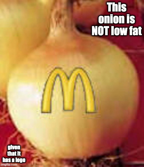 Not Low Fat Onion | This onion is NOT low fat; given that it has a logo | image tagged in onion,memes | made w/ Imgflip meme maker