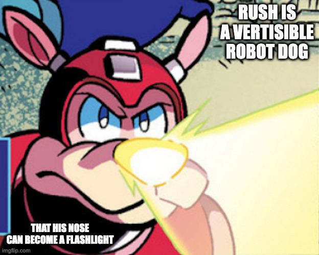 Flashlight Nose | RUSH IS A VERTISIBLE ROBOT DOG; THAT HIS NOSE CAN BECOME A FLASHLIGHT | image tagged in megaman,rush,memes | made w/ Imgflip meme maker