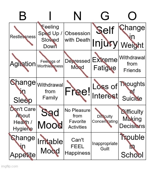 oop- | image tagged in depression bingo 1 | made w/ Imgflip meme maker