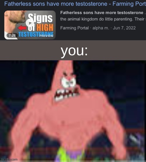 Fatherless sons have more testosterone | you: | image tagged in fatherless sons have more testosterone | made w/ Imgflip meme maker