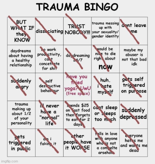 ong | image tagged in trauma bingo | made w/ Imgflip meme maker
