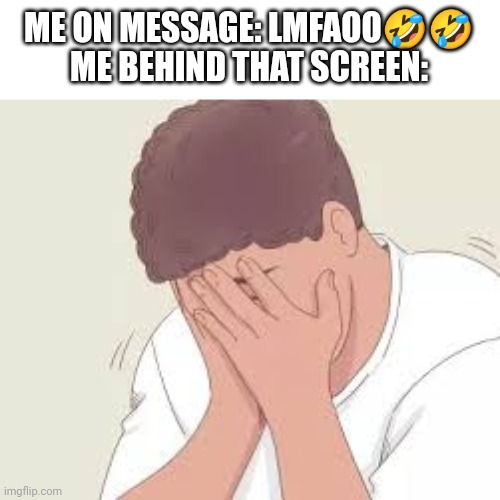 Happens to me so many times... Sad but true | ME ON MESSAGE: LMFAOO🤣🤣
ME BEHIND THAT SCREEN: | image tagged in sad,crying,memes | made w/ Imgflip meme maker