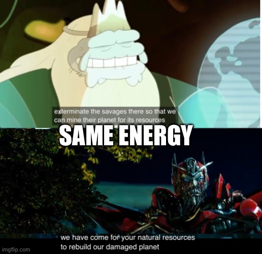 Aldrich and Sentinel share the same qualities | SAME ENERGY | image tagged in amphibia,transformers,sentinel prime,michael bay,planet,invasion | made w/ Imgflip meme maker