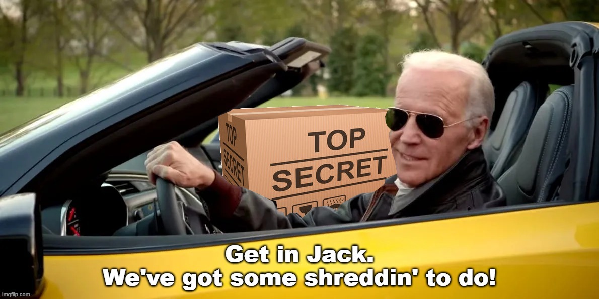 image tagged in biden,corvette,democrats,shredder,classified,government corruption | made w/ Imgflip meme maker