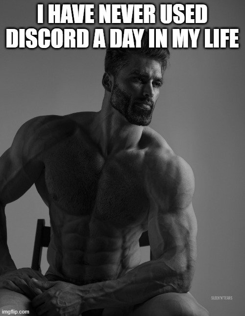 Giga Chad | I HAVE NEVER USED DISCORD A DAY IN MY LIFE | image tagged in giga chad | made w/ Imgflip meme maker