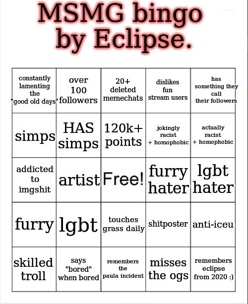 msmg bingo by eclipse Blank Meme Template