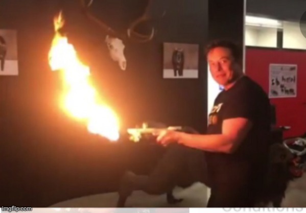 Elon musk flamethrower | image tagged in elon musk flamethrower | made w/ Imgflip meme maker