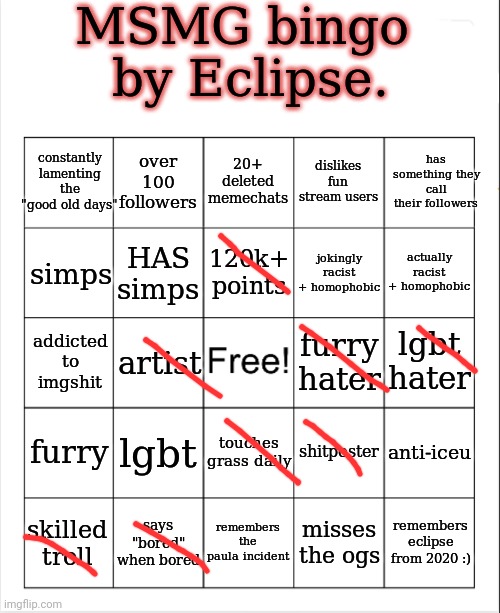 msmg bingo by eclipse | image tagged in msmg bingo by eclipse | made w/ Imgflip meme maker