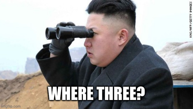 Kim Jong Un Binoculars  | WHERE THREE? | image tagged in kim jong un binoculars | made w/ Imgflip meme maker