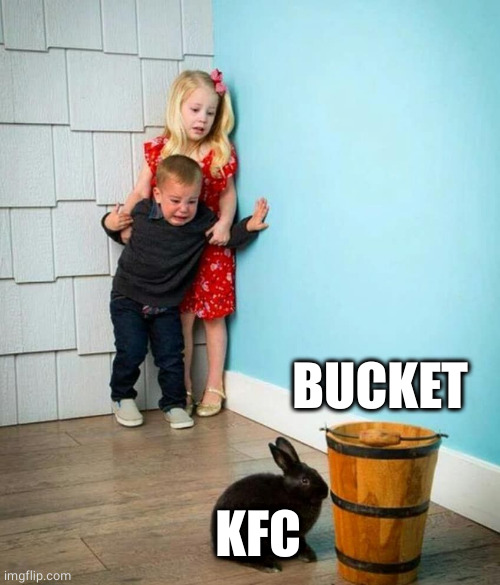 Children scared of rabbit | KFC BUCKET | image tagged in children scared of rabbit | made w/ Imgflip meme maker