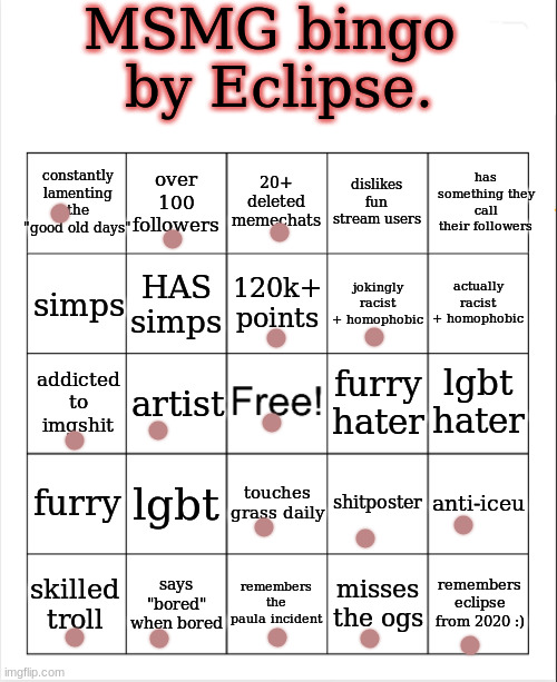 lmao heres mine (w or L) | image tagged in msmg bingo by eclipse | made w/ Imgflip meme maker