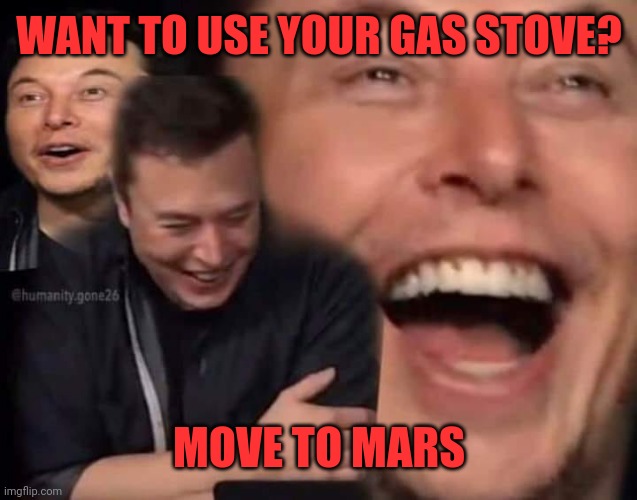 Laughing Elon | WANT TO USE YOUR GAS STOVE? MOVE TO MARS | image tagged in laughing elon | made w/ Imgflip meme maker