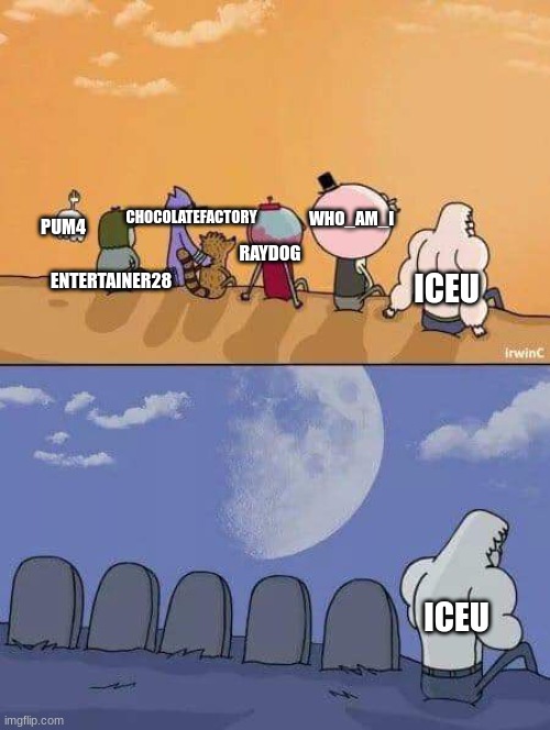 sad goings of accounts | CHOCOLATEFACTORY; WHO_AM_I; PUM4; RAYDOG; ICEU; ENTERTAINER28; ICEU | image tagged in regular show graves,funny,memes,sad | made w/ Imgflip meme maker