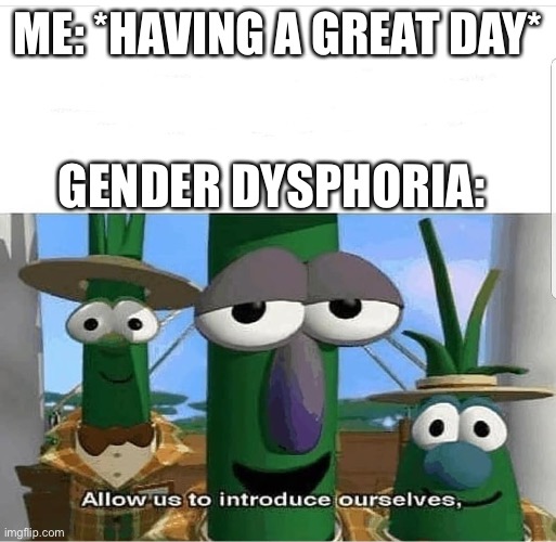 ;-; | ME: *HAVING A GREAT DAY*; GENDER DYSPHORIA: | image tagged in allow us to introduce ourselves | made w/ Imgflip meme maker