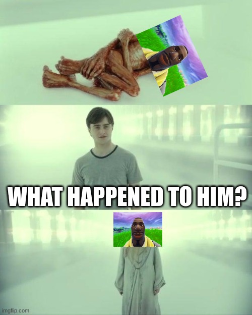 Fortnite Default Black Guy THE GOAT |  WHAT HAPPENED TO HIM? | image tagged in dead baby voldemort / what happened to him,fortnite meme | made w/ Imgflip meme maker