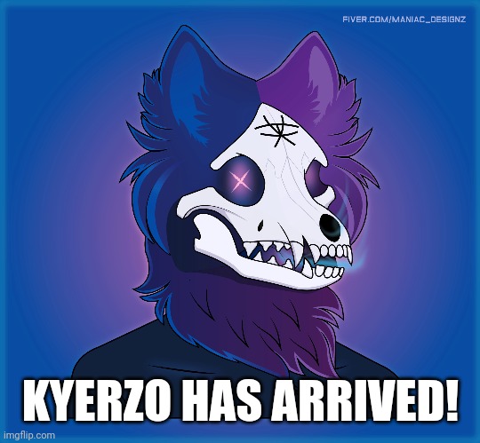 Say hello to my skully boy! (Art by Maniac Designz) | KYERZO HAS ARRIVED! | image tagged in furry,fandom,skull,dog | made w/ Imgflip meme maker