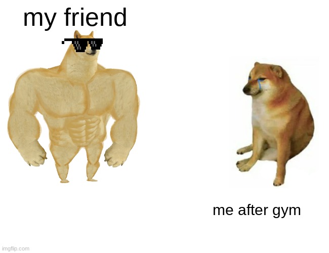 Buff Doge vs. Cheems Meme | my friend; me after gym | image tagged in memes,buff doge vs cheems | made w/ Imgflip meme maker