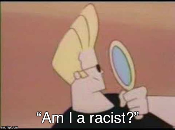 Johnny Bravo Mirror | “Am I a racist?” | image tagged in johnny bravo mirror | made w/ Imgflip meme maker