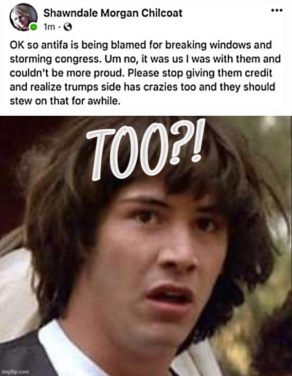 WHOA! | TOO?! | image tagged in keanu reeves,delusional,donny,dummies,dumbasses,guilty | made w/ Imgflip meme maker