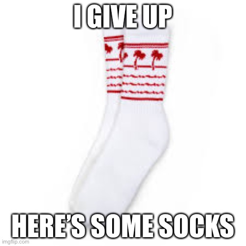 Better not get upvoted | I GIVE UP; HERE’S SOME SOCKS | image tagged in not funny,bad | made w/ Imgflip meme maker