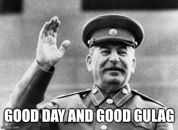 Good Gulag | GOOD DAY AND GOOD GULAG | image tagged in excuse me stalin,stalin,joseph stalin,gulag | made w/ Imgflip meme maker