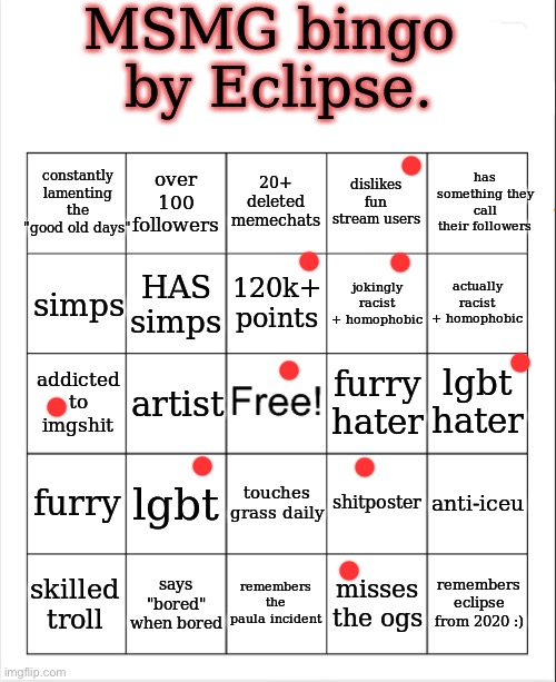 . | image tagged in msmg bingo by eclipse | made w/ Imgflip meme maker