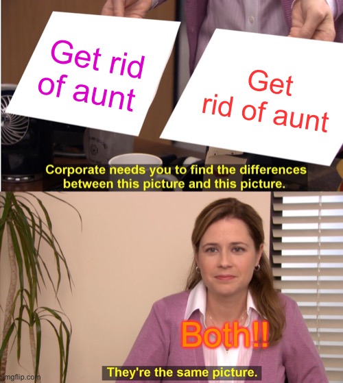 They're The Same Picture | Get rid of aunt; Get rid of aunt; Both!! | image tagged in memes,they're the same picture | made w/ Imgflip meme maker