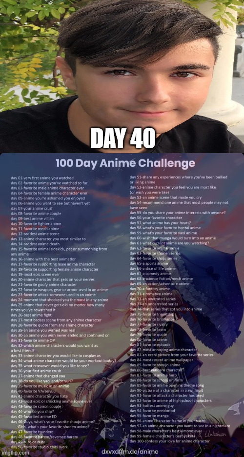 day 40 | DAY 40 | image tagged in 100 day anime challenge,anime | made w/ Imgflip meme maker