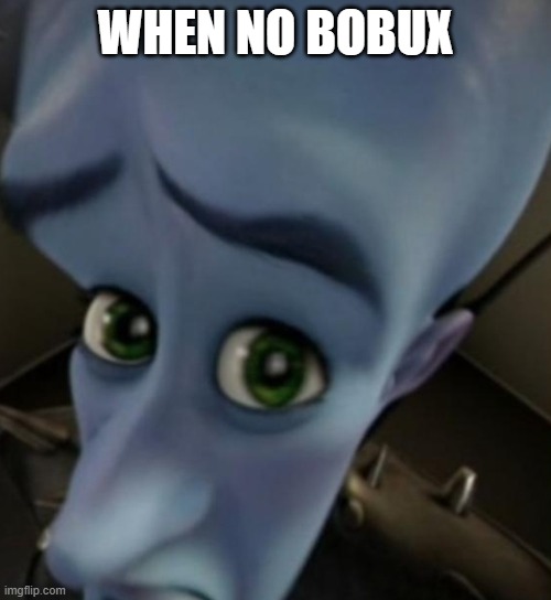 no bobux | WHEN NO BOBUX | image tagged in megamind no bitches | made w/ Imgflip meme maker