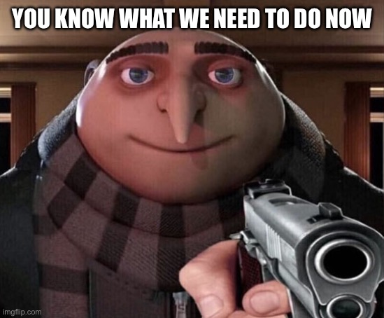 Gru Gun | YOU KNOW WHAT WE NEED TO DO NOW | image tagged in gru gun | made w/ Imgflip meme maker