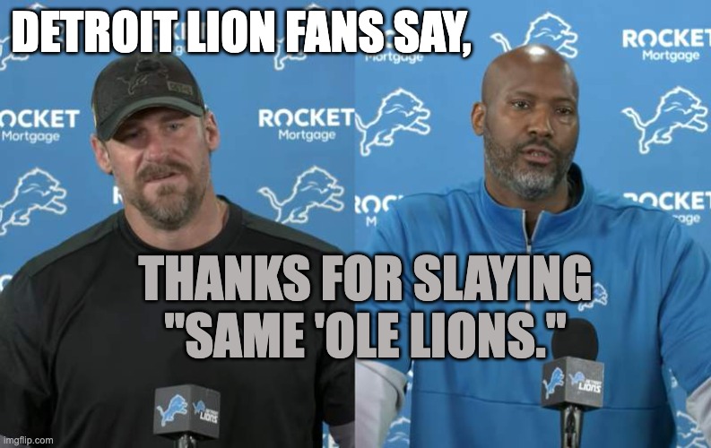 Lion's Mane | DETROIT LION FANS SAY, THANKS FOR SLAYING "SAME 'OLE LIONS." | image tagged in detroit lions | made w/ Imgflip meme maker