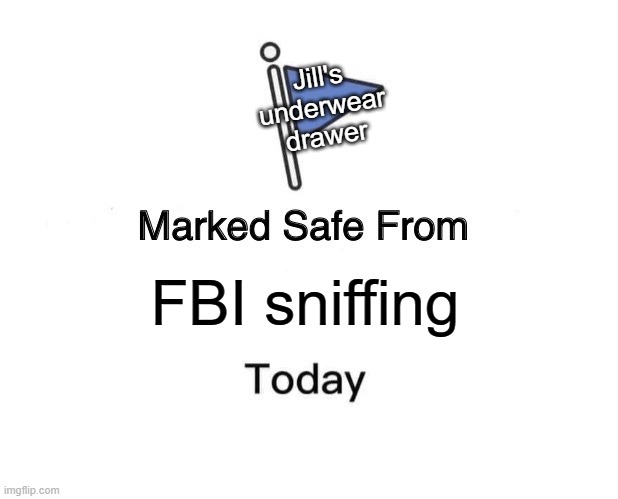 Marked Safe From Meme | FBI sniffing Jill's underwear drawer | image tagged in memes,marked safe from | made w/ Imgflip meme maker