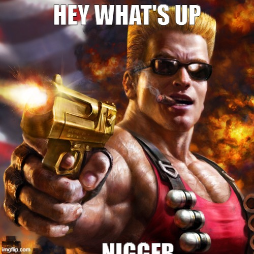 read image description before disapproving this | HEY WHAT'S UP; NIGG; FR | image tagged in duke nukem | made w/ Imgflip meme maker