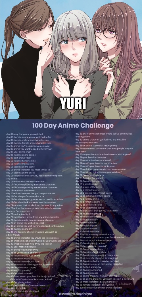 Day 38 | YURI | image tagged in 100 day anime challenge | made w/ Imgflip meme maker