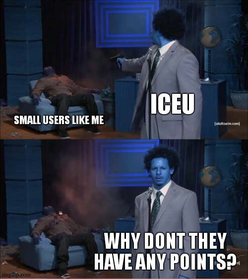 Image title | ICEU; SMALL USERS LIKE ME; WHY DONT THEY HAVE ANY POINTS? | image tagged in memes,who killed hannibal | made w/ Imgflip meme maker