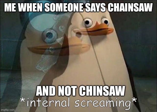 pls get chinsaw to #1 meme thx xoxo <3 | ME WHEN SOMEONE SAYS CHAINSAW; AND NOT CHINSAW | image tagged in private internal screaming | made w/ Imgflip meme maker