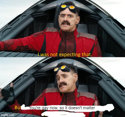 Eggman: "I was not expecting that" | You're gay now, so it doesn't matter | image tagged in eggman i was not expecting that | made w/ Imgflip meme maker