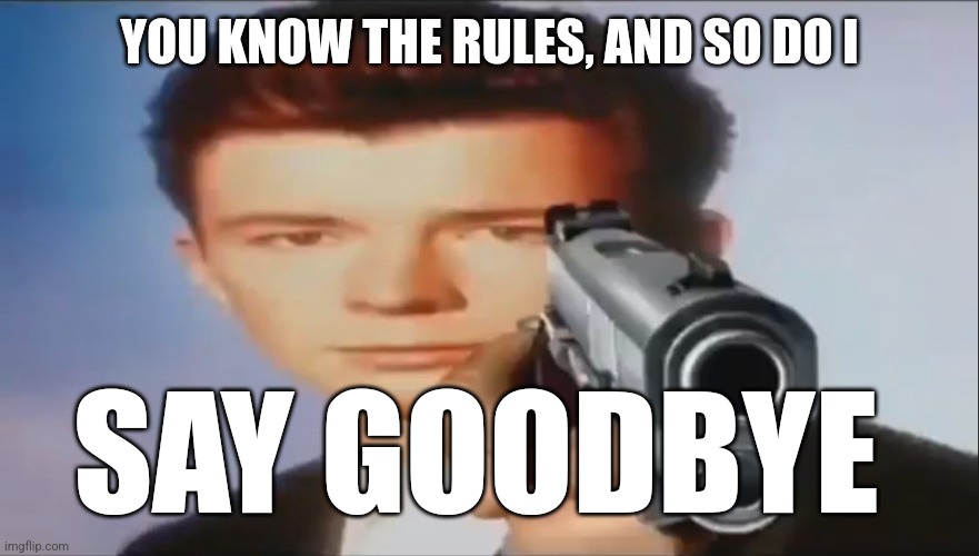 Say Goodbye | YOU KNOW THE RULES, AND SO DO I SAY GOODBYE | image tagged in say goodbye | made w/ Imgflip meme maker