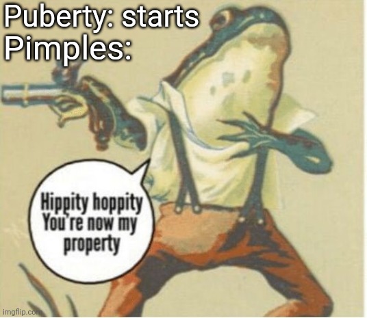 Hippity hoppity, you're now my property | Puberty: starts; Pimples: | image tagged in memes | made w/ Imgflip meme maker
