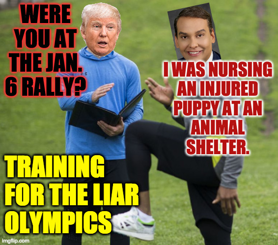 Russian coaches  ( : | WERE YOU AT THE JAN. 6 RALLY? I WAS NURSING
AN INJURED
PUPPY AT AN
ANIMAL
SHELTER. TRAINING
FOR THE LIAR
OLYMPICS | image tagged in memes,george santos,liars | made w/ Imgflip meme maker